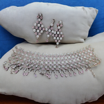 American Diamond Premuim Choker Earrings Mangtika Set, Indian AD Necklace Set, Earrings CZ Set, Bridal Jewelry set, Mangtika Set, AD Maangtika Set - Libasaa.com