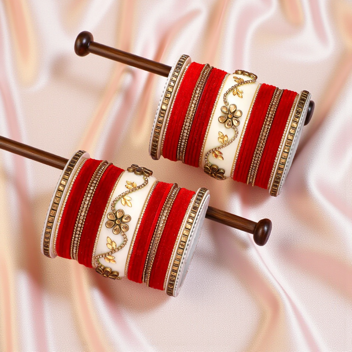 Bridal Velvet Bangle Set with Elegant Stone Work