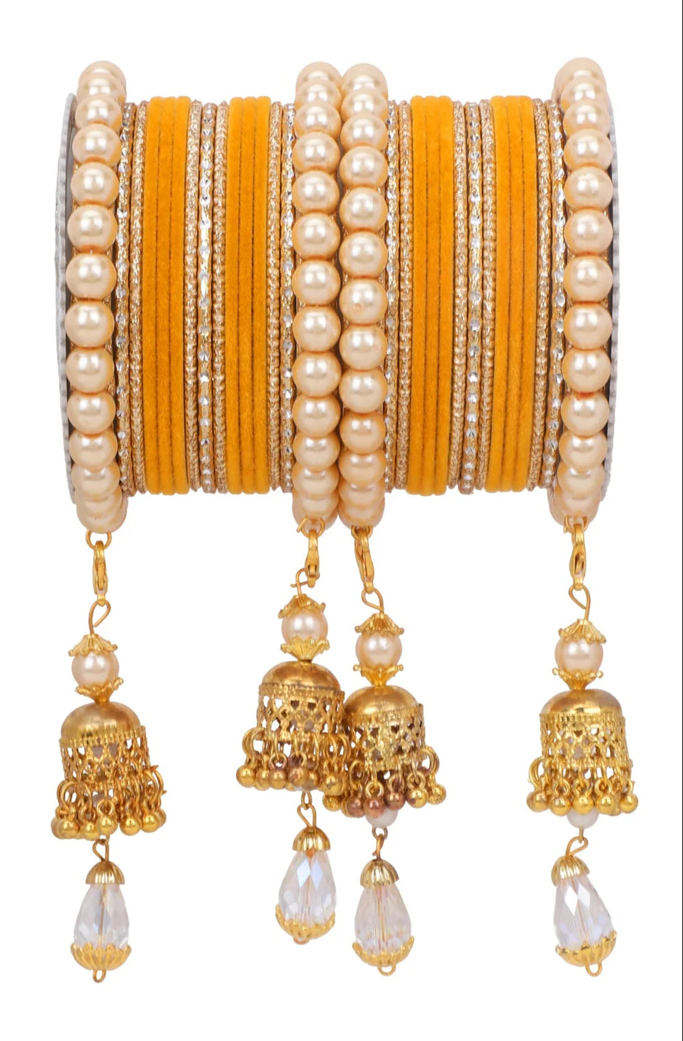 Traditional Pearl Jhumki Earrings & Velvet Bangle Set