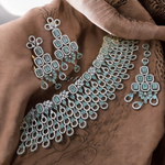 Wedding Choker Earrings Maang Tika AD Jewellery Set, AD Maangtika With Choker, Necklace Earrings Set, AD Earrings - Libasaa.com