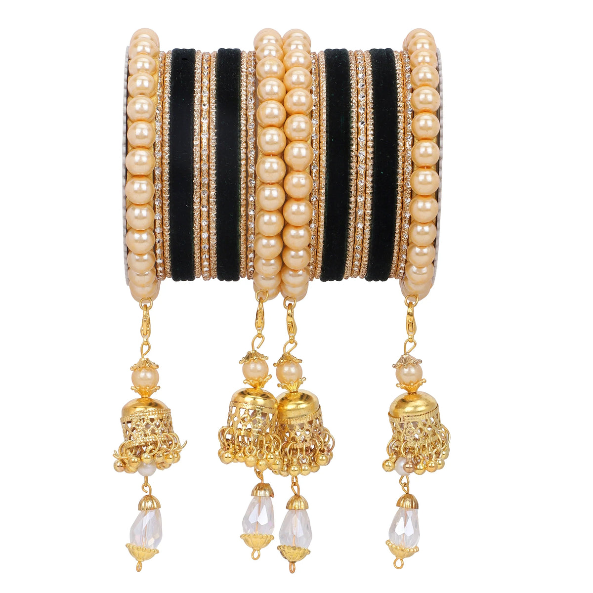 Traditional Pearl Jhumki Earrings & Velvet Bangle Set