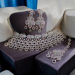 Wedding Choker Earrings Maang Tika AD Jewellery Set, AD Maangtika With Choker, Necklace Earrings Set, AD Earrings - Libasaa.com