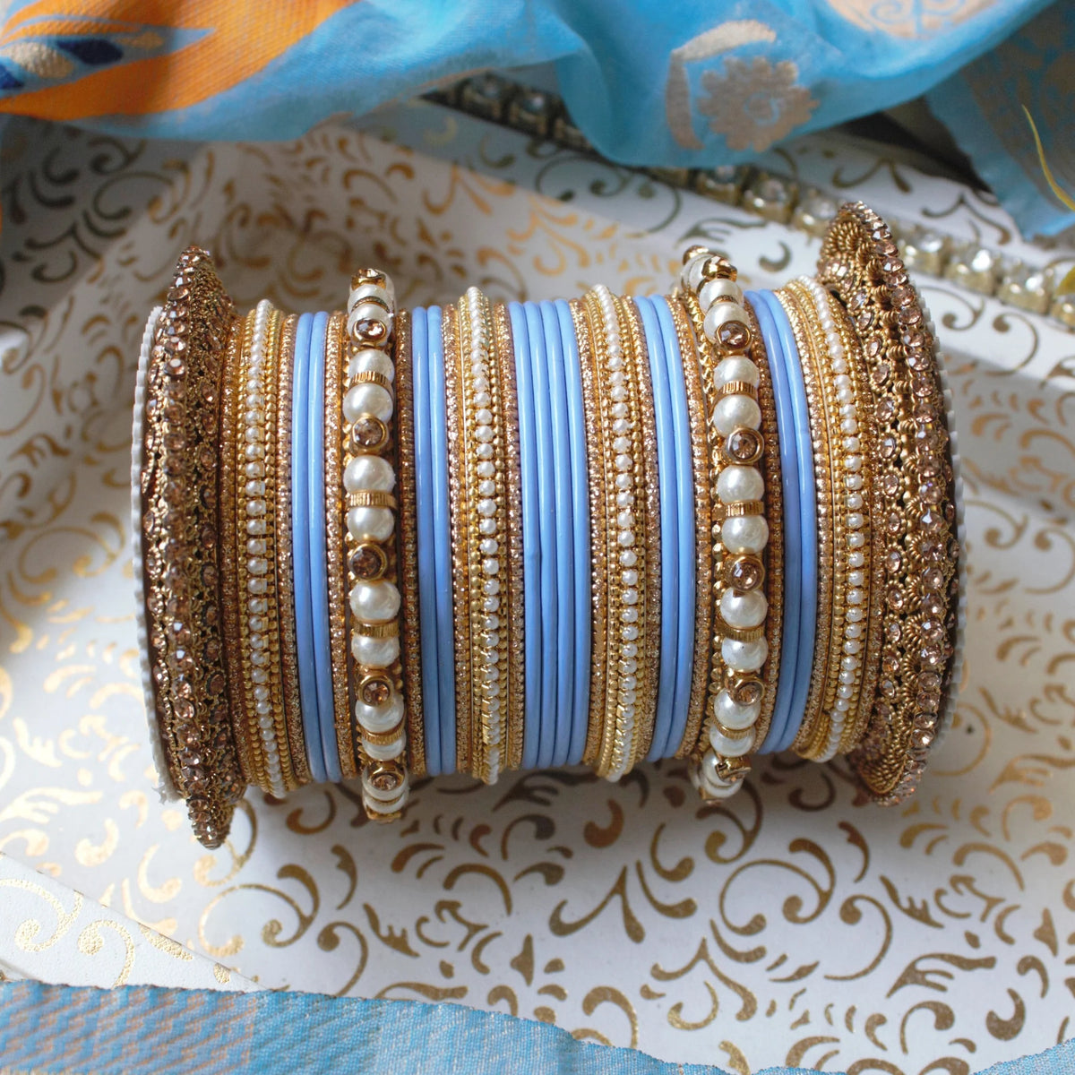 Traditional Bridal Bangle Set with Heavy Chakri Kada & Ghungroo Bangles – 33 Pieces Each Hand
