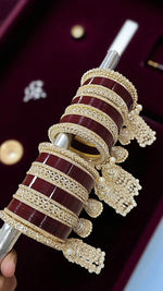Red Bridal Chuda Set with Gold Kundan Detailing & Pearl Kaleere Traditional Punjabi Wedding Bangles - Libasaa.com