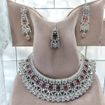 CZ Bollywood Inspired Necklace AD Earrings Set, AD Necklace Set, AD Jewelry Set, AD Choker Set, Indian Wedding AD Jewelry Set - Libasaa.com