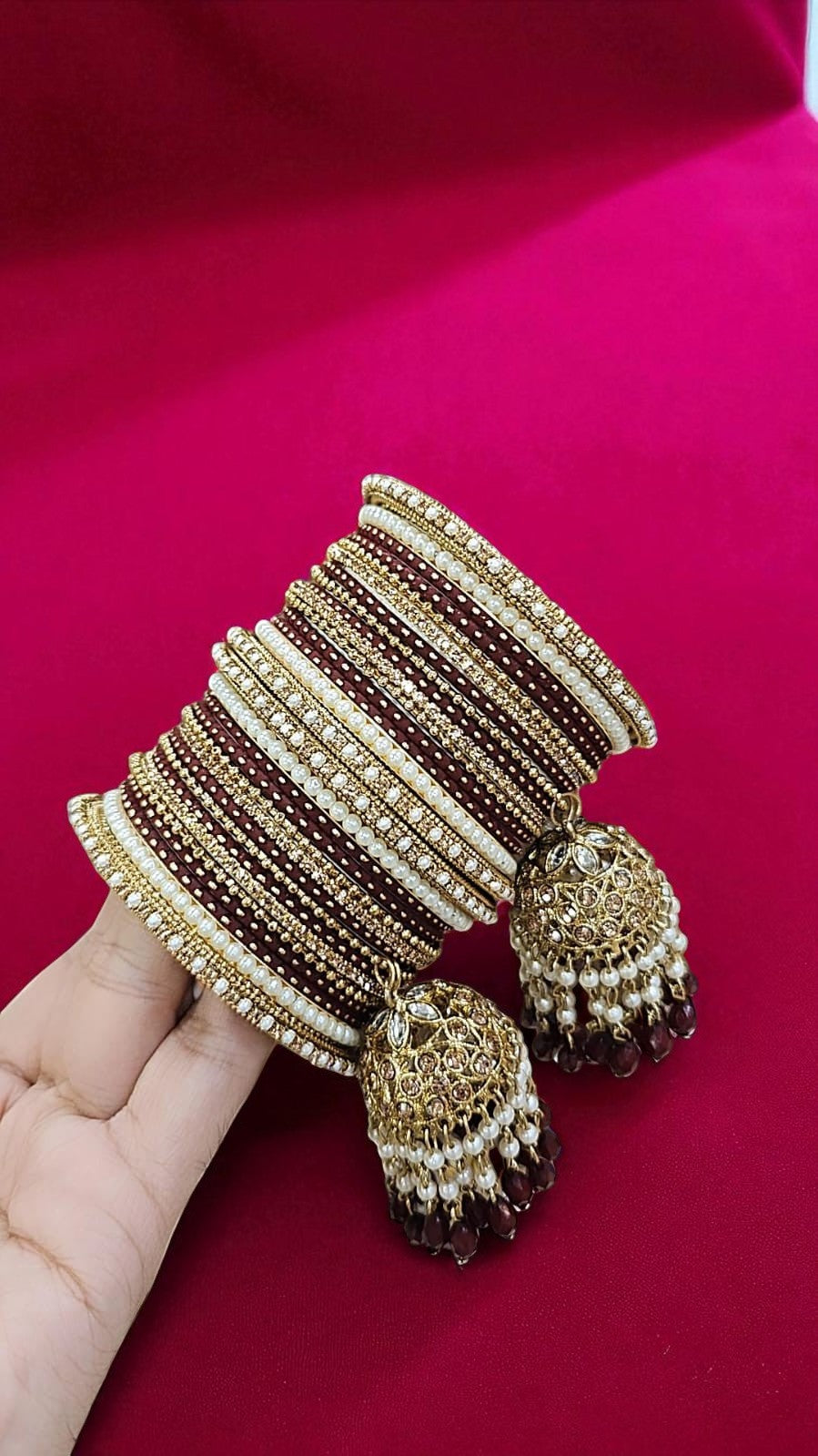 Beautiful Crystal Jhumar Bridal Bangle Set Elegant Traditional Wedding Jewelry