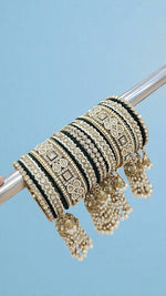 Kundan Pearl Beaded Mirror Bangle Set, Indian Wedding Jewelry, Kundan Jewelry - Libasaa.com