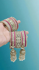 Kundan Pearl Beaded Mirror Bangle Set, Indian Wedding Jewelry, Kundan Jewelry - Libasaa.com