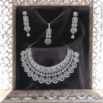 American Diamond Choker Necklace Bollywood Jewellery Set, Bollywood AD Jewellery, CZ Choker Earrings, Indian AD Choker, Pakistani Jewelry Set - Libasaa.com