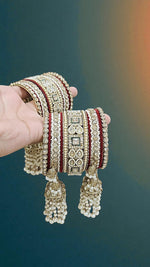 Kundan Pearl Beaded Mirror Bangle Set, Indian Wedding Jewelry, Kundan Jewelry - Libasaa.com