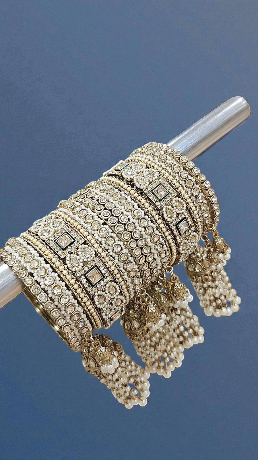 Kundan Pearl Beaded Mirror Bangle Set, Indian Wedding Jewelry, Kundan Jewelry - Libasaa.com