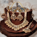 Meenakari Kundan Beaded Necklace Earrings Maangtika Set, Bridal Kundan Necklace, Pearl Choker, Meenakari Choker Earrings Mangtika, Bridal Mangtika, Indian Kundan Jewellery Set - Libasaa.com