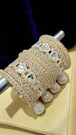 Luxury Gold-Plated Bridal Bangles with Crystal Stones & Jhumka Tassels - Libasaa.com