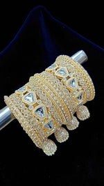 Luxury Gold-Plated Bridal Bangles with Crystal Stones & Jhumka Tassels - Libasaa.com