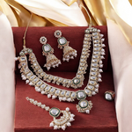 Layered Kundan Pearl Bridal Necklace earrings Mangtika Ring Set, Pakistani Pearl jewelry, Kundan Necklace Set, Earrings Kundan, Weddings Kundan Jewelry Set - Libasaa.com