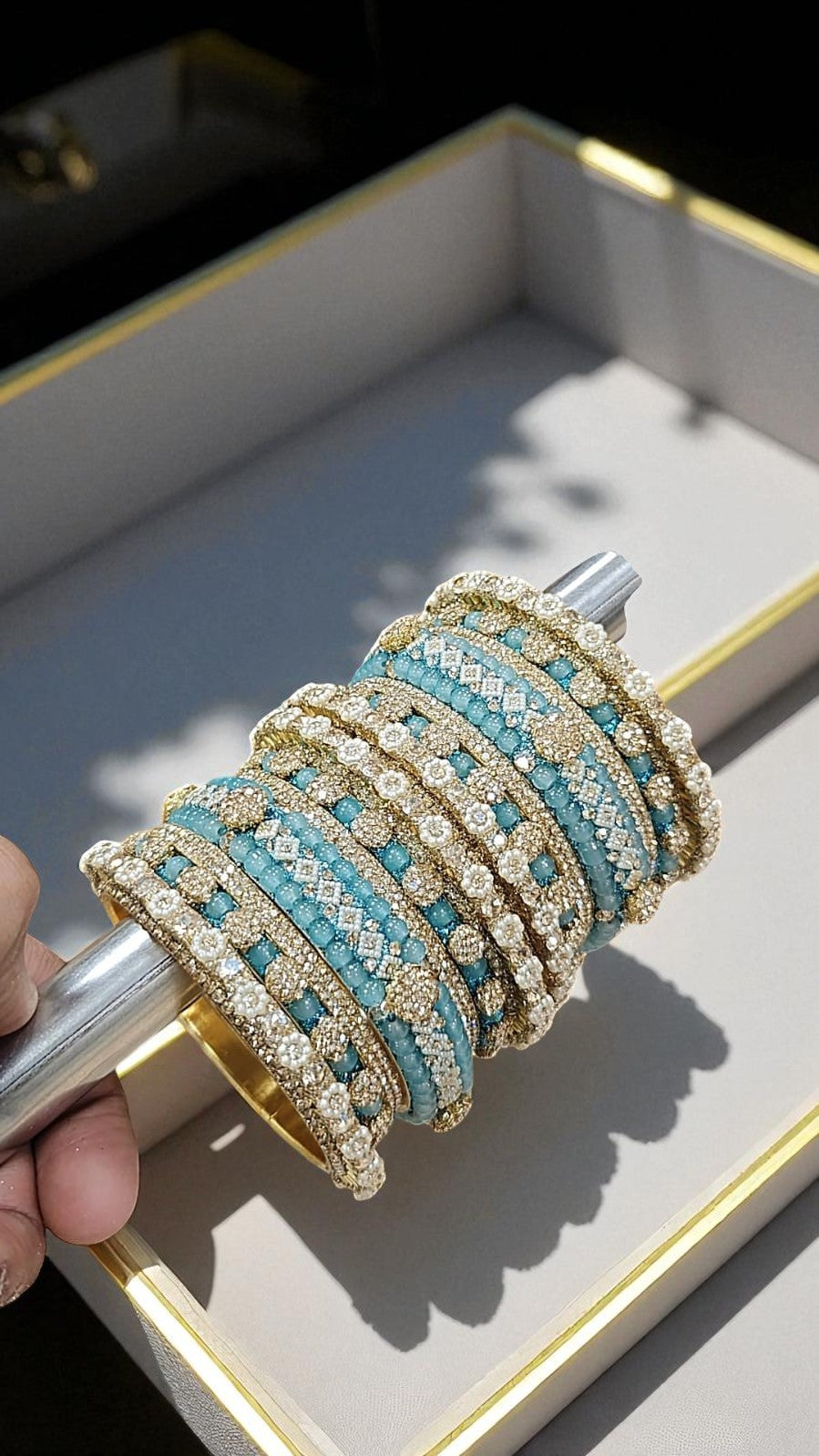 Shadow Gold Stone Bangles Set | Colorful Full Betki Bangles for Women | Traditional Indian Jewelry - Libasaa.com