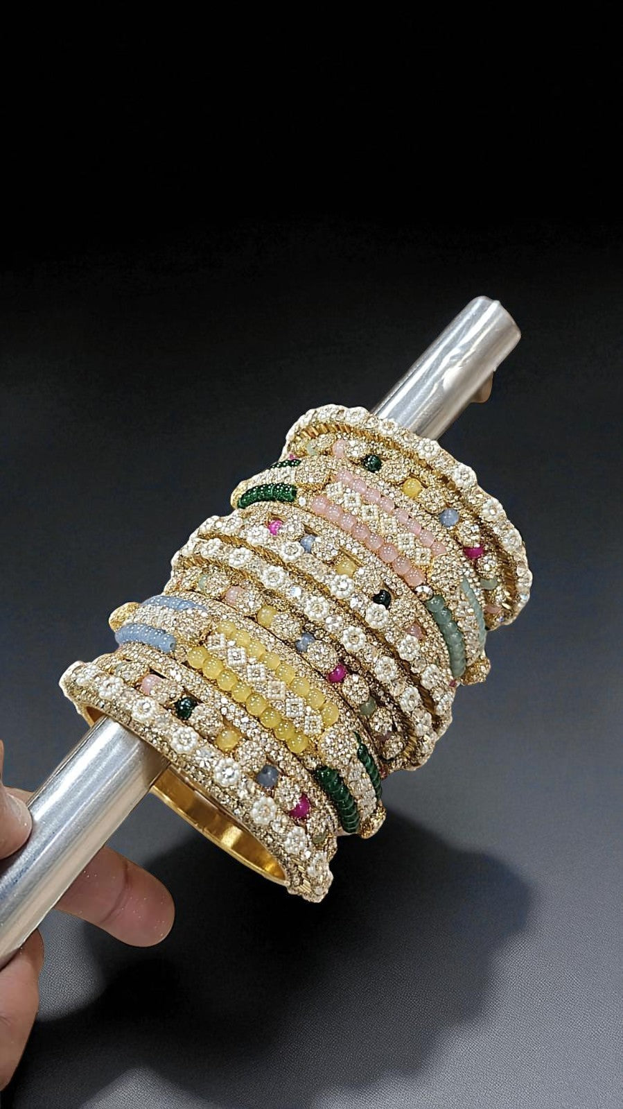 Shadow Gold Stone Bangles Set | Colorful Full Betki Bangles for Women | Traditional Indian Jewelry - Libasaa.com