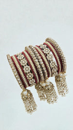 Moti Copper Stone Bangles Set with Jhumar Design | Traditional Indian Jewelry for Women - Libasaa.com