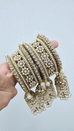 Moti Copper Stone Bangles Set with Jhumar Design | Traditional Indian Jewelry for Women - Libasaa.com