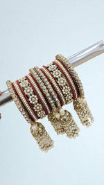 Moti Copper Stone Bangles Set with Jhumar Design | Traditional Indian Jewelry for Women - Libasaa.com