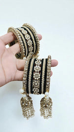 Moti Copper Stone Bangles Set with Jhumar Design | Traditional Indian Jewelry for Women - Libasaa.com