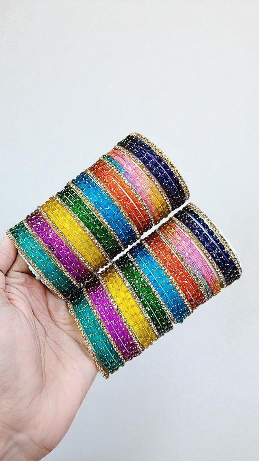 Banarasi Multi Gold Drop Stone Bangles Set | 2 Hand Sets with 8 Color Variations | Traditional Indian Jewelry - Libasaa.com