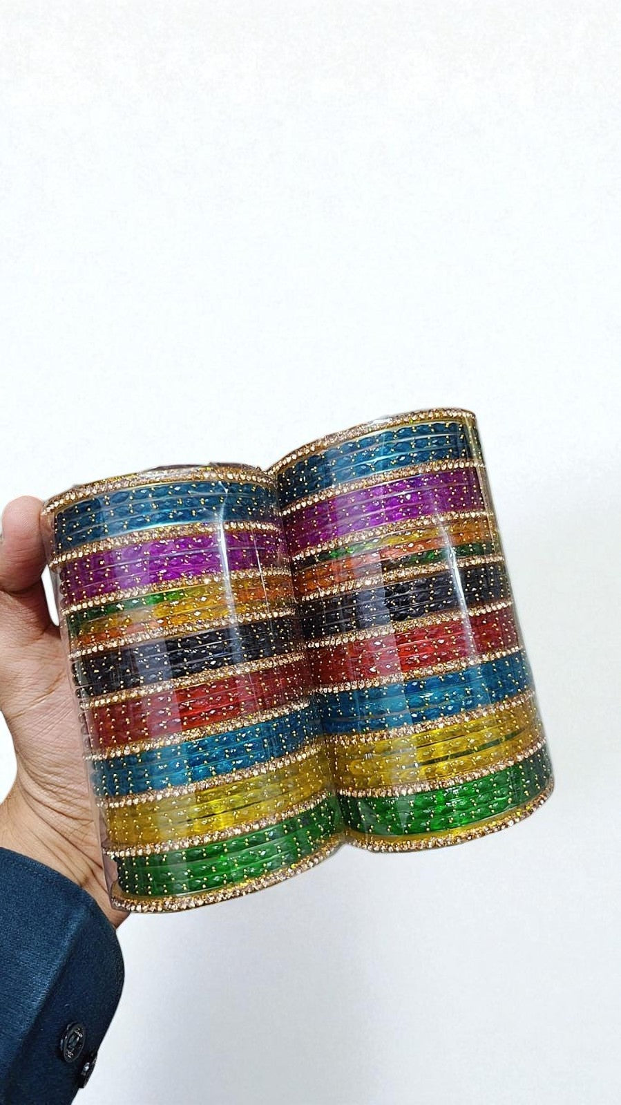 Banarasi Multi Gold Drop Stone Bangles Set | 2 Hand Sets with 8 Color Variations | Traditional Indian Jewelry - Libasaa.com