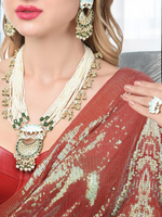 Lotus Pearls Necklace Earring Ring Pakistani Jewelry Set, Indian Pearl Necklace Earrings Set, Bridal Kundan earrings, Bollywood necklace, Pakistani Earrings set, Ethic Jewelry - Libasaa.com