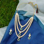 Green CZ Bridal Necklace Earrings Bollywod Jewelry Set, Green Bridal jewelry, Bridal AD Jewelry, Indian jewelry Set, Necklace Earrings Set - Libasaa.com