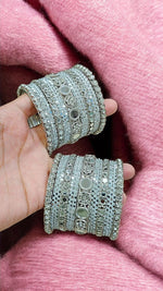 Silver Mirror Stone Necklace Set with Earrings – Elegant Party & Festive Jewelry - Libasaa.com