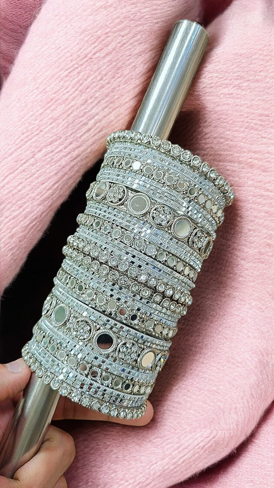 Silver Mirror Stone Necklace Set with Earrings – Elegant Party & Festive Jewelry - Libasaa.com