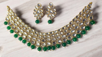Green Kundan Stylish Choker Pearl Earrings Set, Pearl Bridal Choker, Pearl Earings Set, Bollywood Necklace Earrings, Pakistani Kundan Necklace Set - Libasaa.com