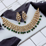 Green Kundan Stylish Choker Pearl Earrings Set, Pearl Bridal Choker, Pearl Earings Set, Bollywood Necklace Earrings, Pakistani Kundan Necklace Set - Libasaa.com