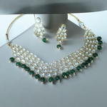Green Kundan Stylish Choker Pearl Earrings Set, Pearl Bridal Choker, Pearl Earings Set, Bollywood Necklace Earrings, Pakistani Kundan Necklace Set - Libasaa.com