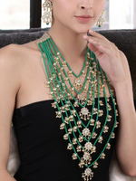 Floral Multi Layered Gold-Plated & Green Stone-Studded Jewellery Set - Libasaa.com