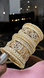 Golden Rajwadi Temple Bridal Jewelry Set with Kada & Bangles β Traditional Wedding Jewelry - Libasaa.com