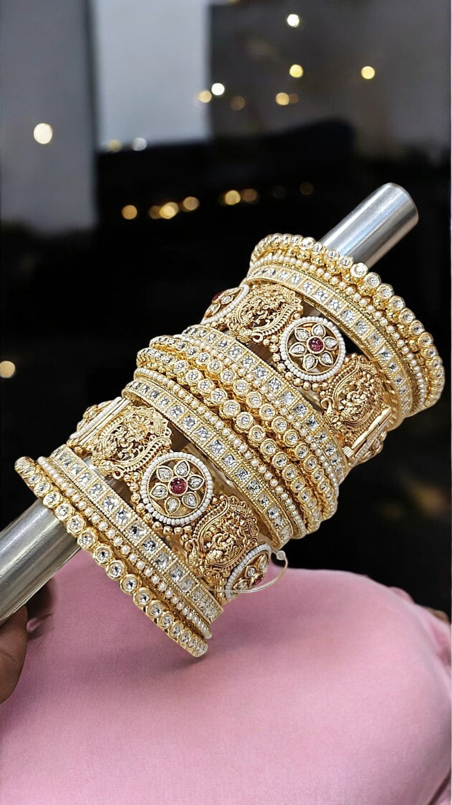 Golden Rajwadi Temple Bridal Jewelry Set with Kada & Bangles β Traditional Wedding Jewelry - Libasaa.com