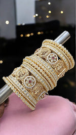 Golden Rajwadi Temple Bridal Jewelry Set with Kada & Bangles β Traditional Wedding Jewelry - Libasaa.com