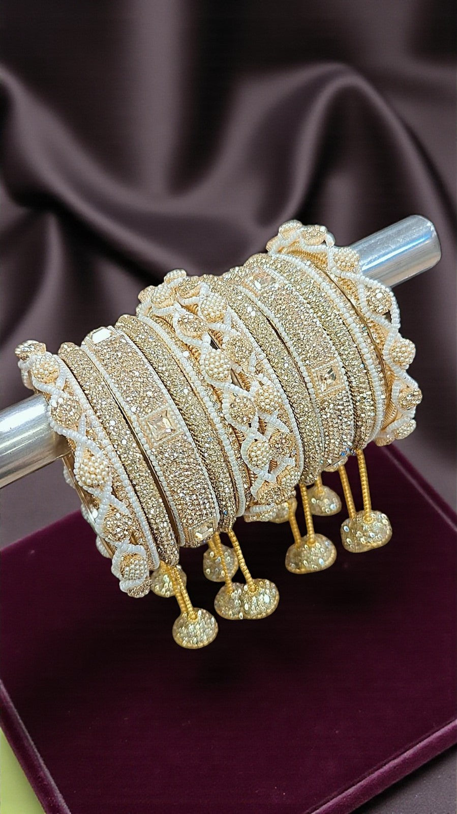 Magic Moti Stone Bangle Set – Gold-Plated Handcrafted Bangles with Pearl & Stone Detailing - Libasaa.com