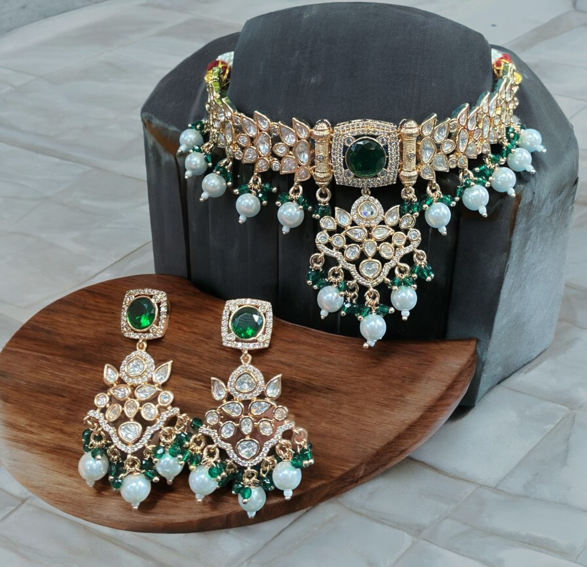 Bridal American Diamond Choker Earrings Jewelry Set, CZ Choker Set, Indian AD Choker, Indian AD Earrings Set, Bollywood Earrings Set - Libasaa.com