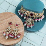 Bridal American Diamond Choker Earrings Jewelry Set, CZ Choker Set, Indian AD Choker, Indian AD Earrings Set, Bollywood Earrings Set - Libasaa.com