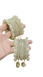 Magic Moti Stone Bangle Set – Gold-Plated Handcrafted Bangles with Pearl & Stone Detailing - Libasaa.com