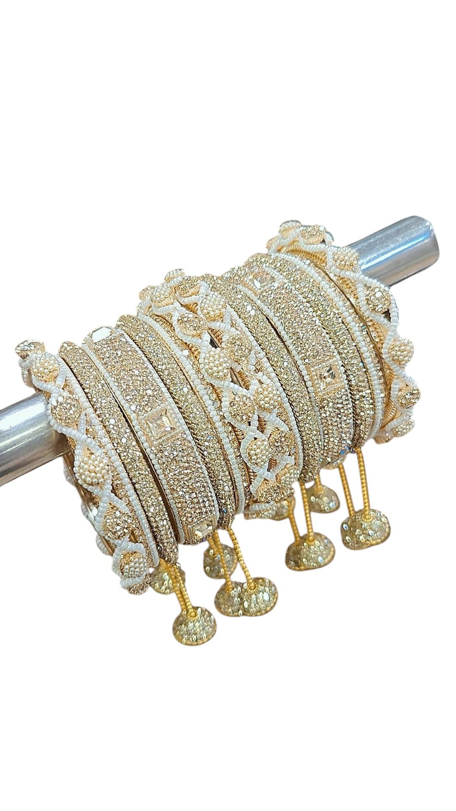 Magic Moti Stone Bangle Set – Gold-Plated Handcrafted Bangles with Pearl & Stone Detailing - Libasaa.com