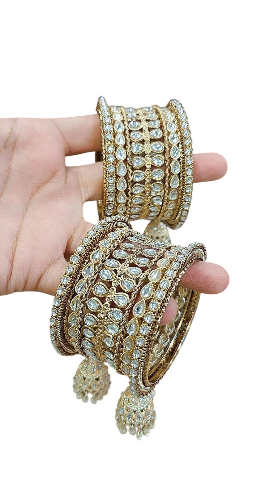Beautiful Kundan Jhumar Bangle Set – Gold-Plated Traditional Bridal Jewelry - Libasaa.com