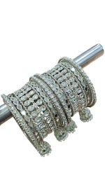 Silver Kundan Touch Look Bangle Set – Elegant Stone-Studded Traditional Jewelry - Libasaa.com