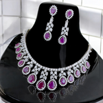 Silver Finish Cz Choker Earring Indian Jewelry Set, Silver AD jewelry, Silver finish Bridal Jewelry, AD Neckace, AD earrings Set, CZ Wedding Necklace, pakistani Choker - Libasaa.com