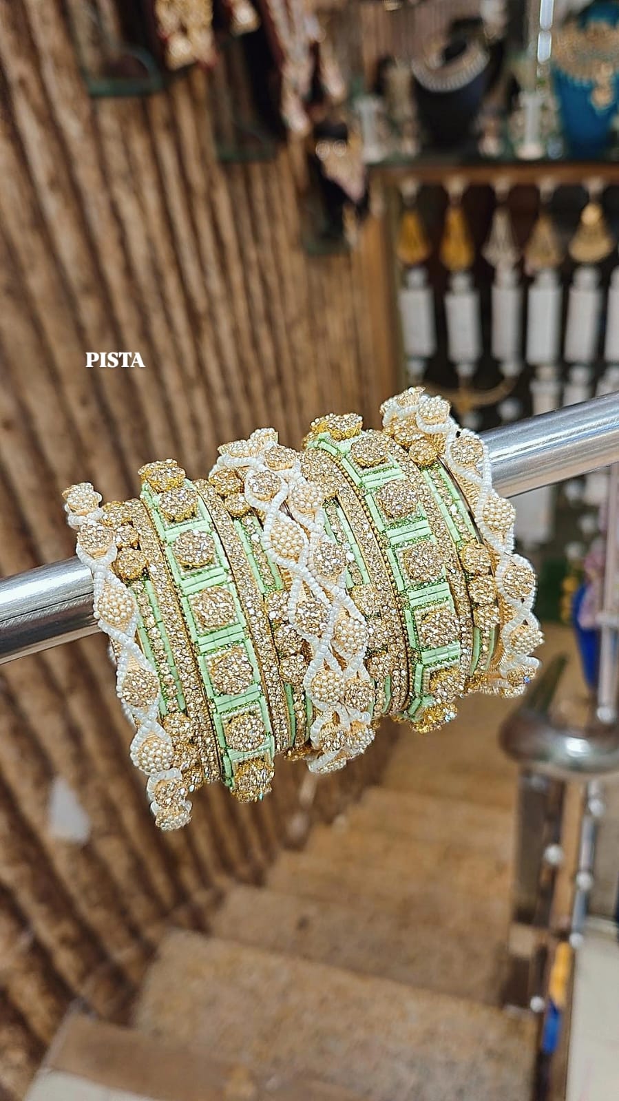 Stone Shadow Bangle Set with Moti Touch – Elegant Gold-Tone Traditional Jewelry - Libasaa.com