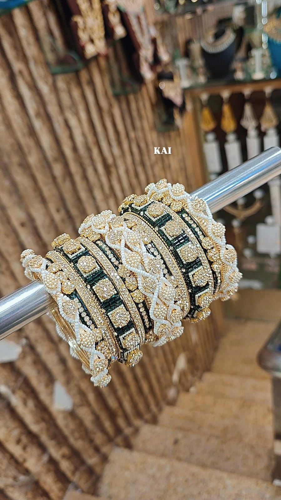 Stone Shadow Bangle Set with Moti Touch – Elegant Gold-Tone Traditional Jewelry - Libasaa.com