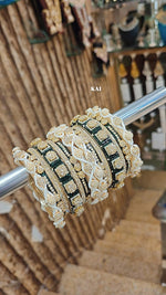 Stone Shadow Bangle Set with Moti Touch – Elegant Gold-Tone Traditional Jewelry - Libasaa.com