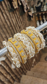 Stone Shadow Bangle Set with Moti Touch – Elegant Gold-Tone Traditional Jewelry - Libasaa.com